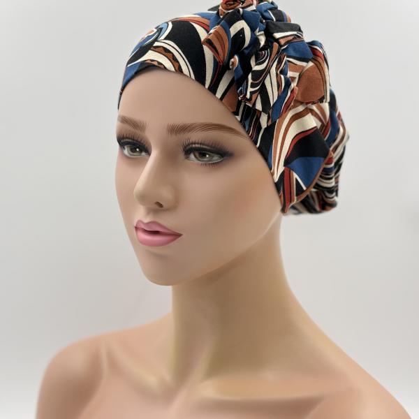 Handgemaakte chemo muts Beyonce in warme herfsttinten maat L