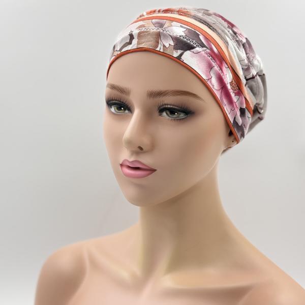 Handgemaakte chemo muts Bente grijs terra maat S