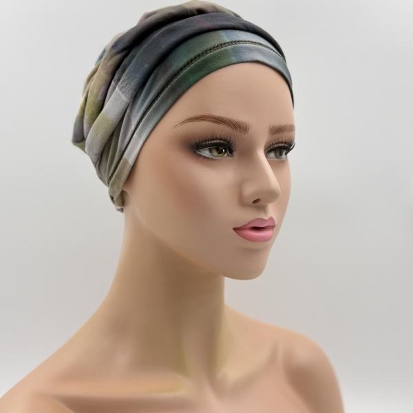 Handgemaakte chemo muts Bente groen verloop maat M