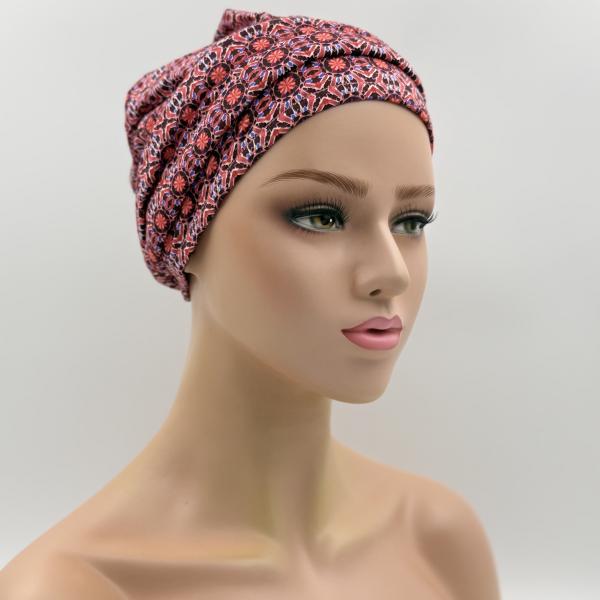 Handgemaakte chemo muts Bente rood maat M