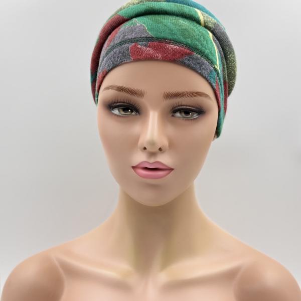 Handgemaakte chemo muts Bente groen tinten maat L