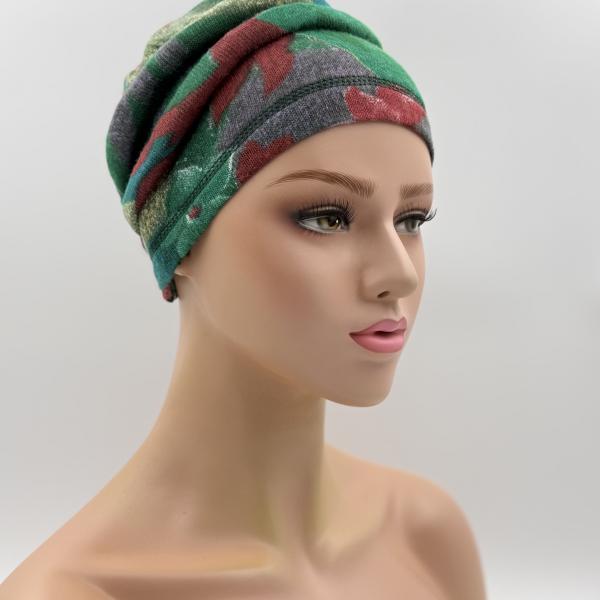 Handgemaakte chemo muts Bente groen tinten maat L