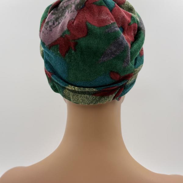 Handgemaakte chemo muts Bente groen tinten maat L