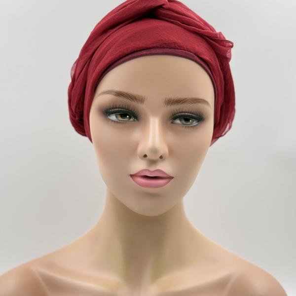 Handgemaakte chemo muts met sjaal Bella rood maat S.