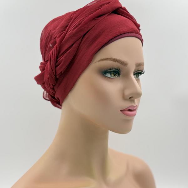 Handgemaakte chemo muts met sjaal Bella rood maat S.