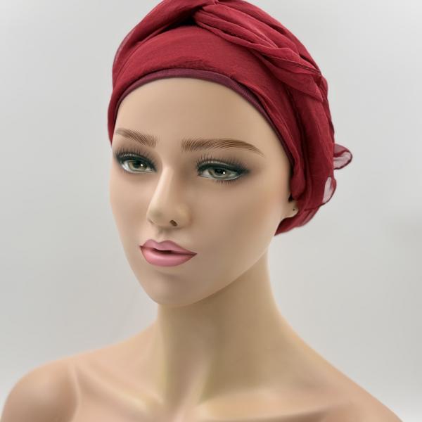 Handgemaakte chemo muts met sjaal Bella rood maat S.