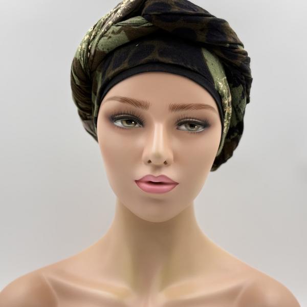 Handgemaakte chemo muts met sjaal Bella camouflage maat S.