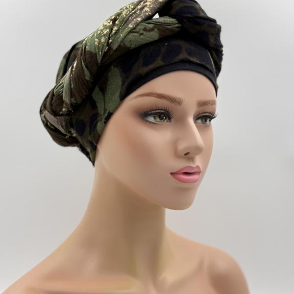 Handgemaakte chemo muts met sjaal Bella camouflage maat S.