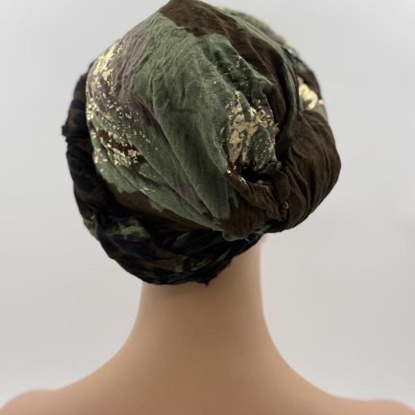 Handgemaakte chemo muts met sjaal Bella camouflage maat S.