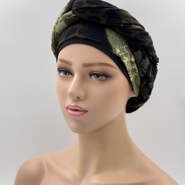 Handgemaakte chemo muts met sjaal Bella camouflage maat S.