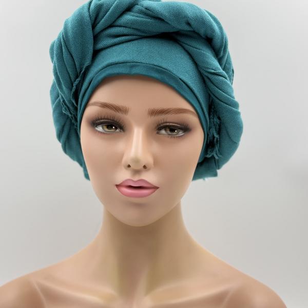 Handgemaakte chemo muts met sjaal Bella zeegroen maat M.