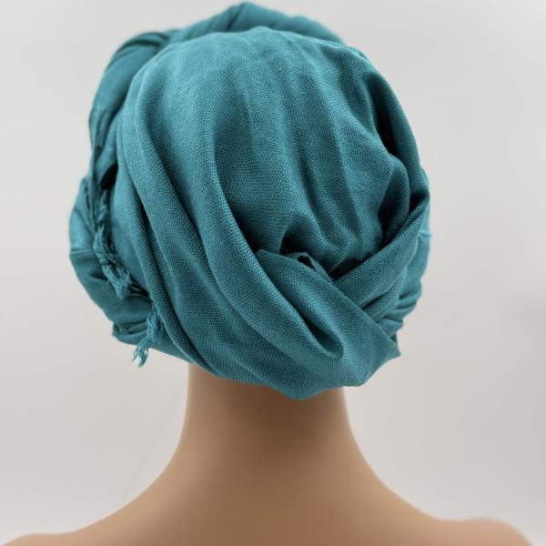 Handgemaakte chemo muts met sjaal Bella zeegroen maat M.