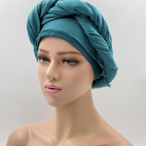 Handgemaakte chemo muts met sjaal Bella zeegroen maat M.