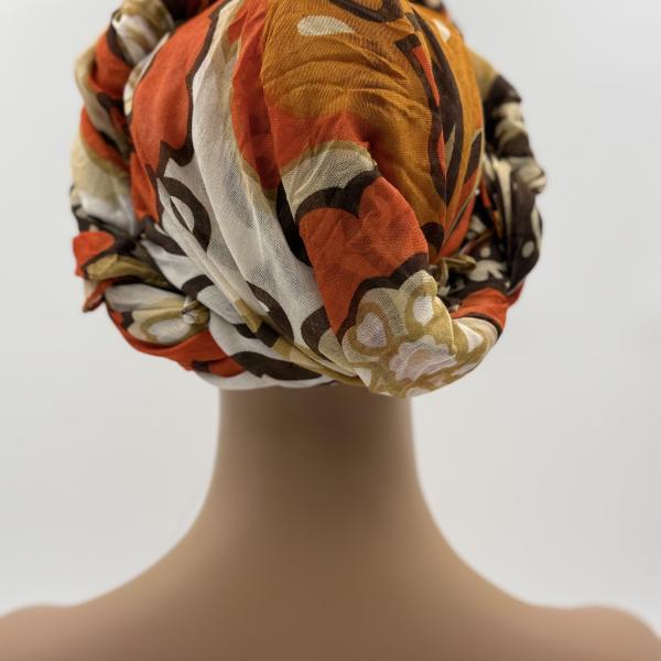 Handgemaakte chemo muts met sjaal Bella oranje bruin tinten maat M.