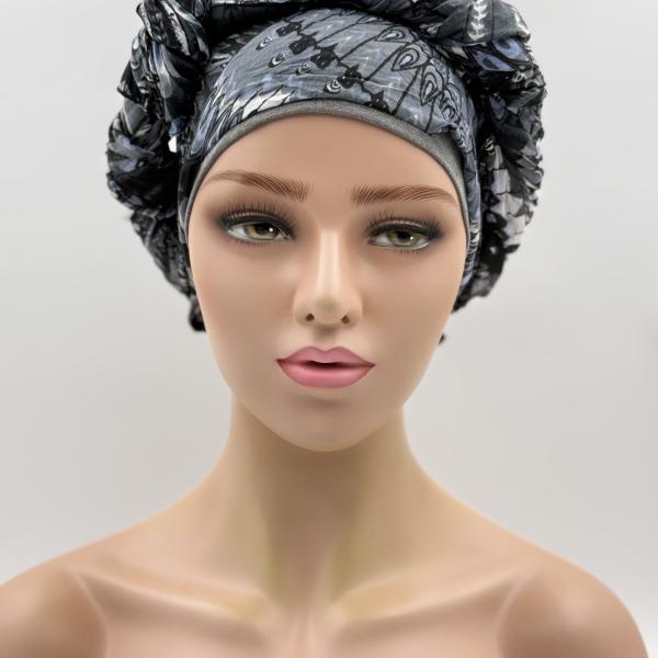 Handgemaakte chemo muts met sjaal Bella grijs tinten maat M.