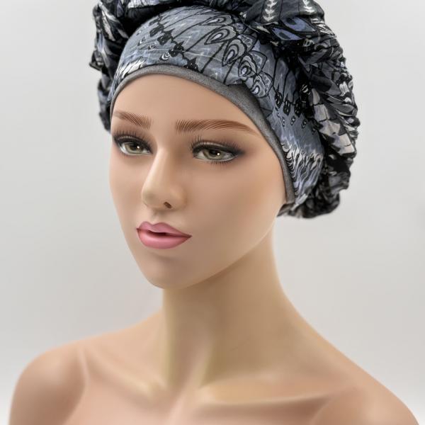 Handgemaakte chemo muts met sjaal Bella grijs tinten maat M.