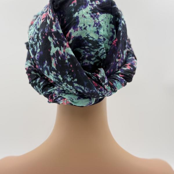 Handgemaakte chemo muts met sjaal Bella blauw tinten maat M.