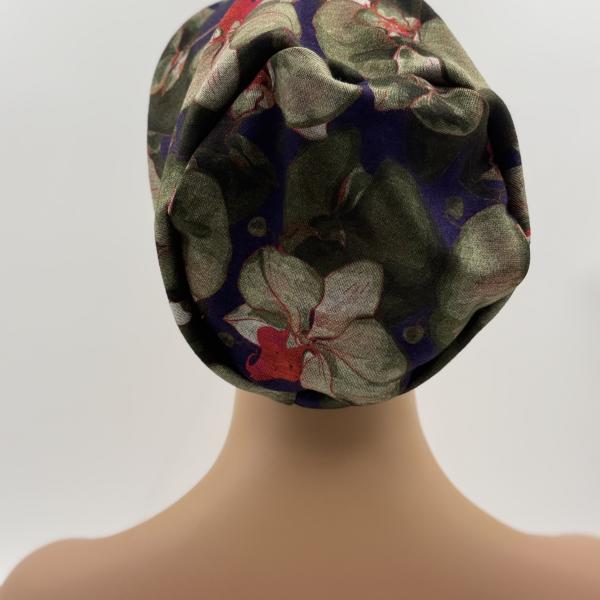 Handgemaakte chemo muts Bonnie bruin, blauw maat M