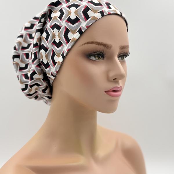Handgemaakte chemo muts Bonnie wit, gebloemd maat L