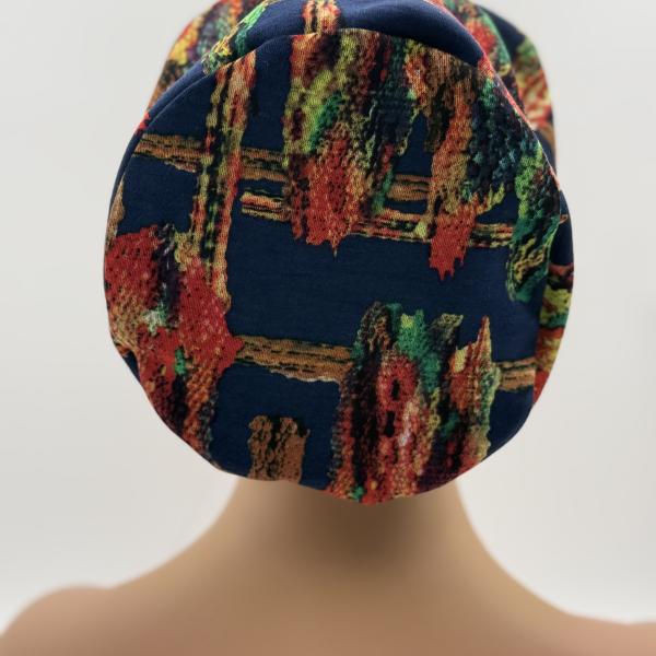 Handgemaakte chemo muts Bonnie lila, donker blauw maat M