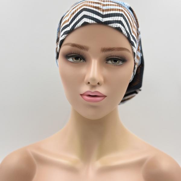 Handgemaakte chemo muts Bonnie zig zag, bloem maat L
