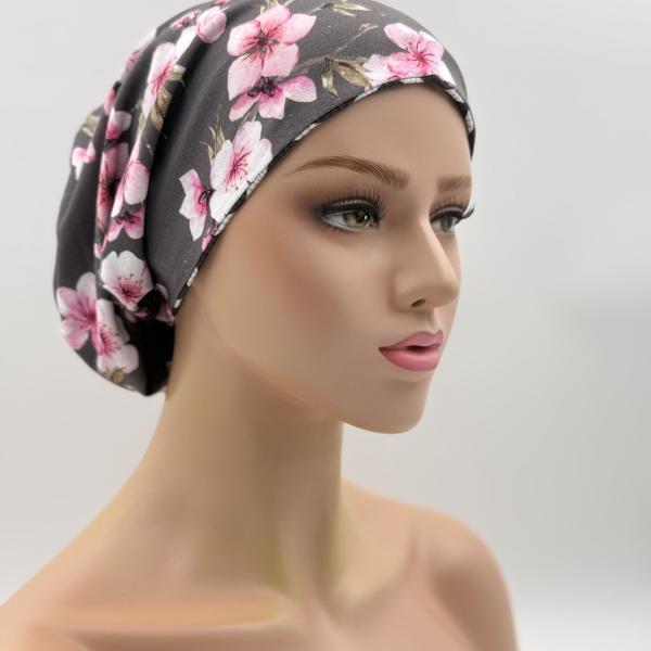 Handgemaakte chemo muts Bonnie zig zag, bloem maat L