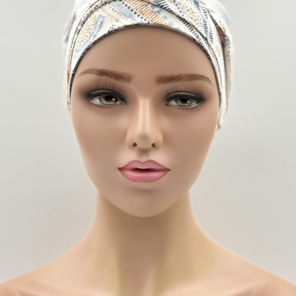 Handgemaakte chemo muts Brina blauw wit maat L