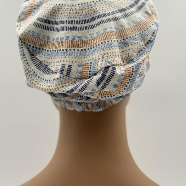 Handgemaakte chemo muts Brina blauw wit maat L