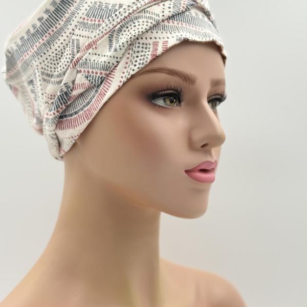 Handgemaakte chemo muts Brina rood bruin maat L