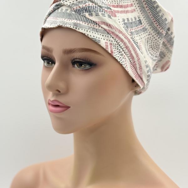 Handgemaakte chemo muts Brina rood bruin maat L