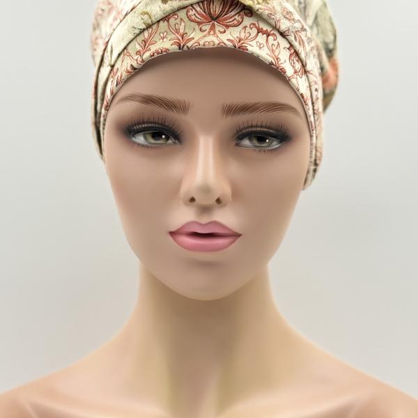 Handgemaakte chemo muts Brina rood bruin maat L