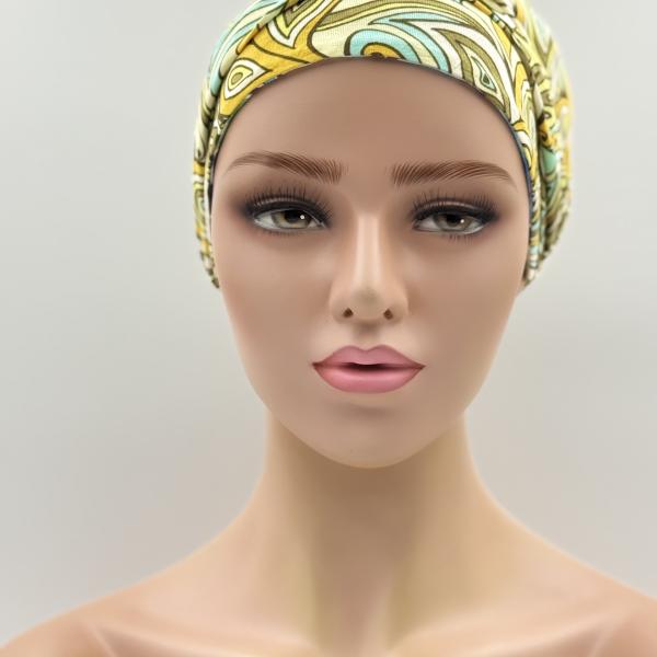 Handgemaakte chemo muts Brina groen blauw maat L