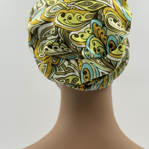 Handgemaakte chemo muts Brina groen blauw maat L