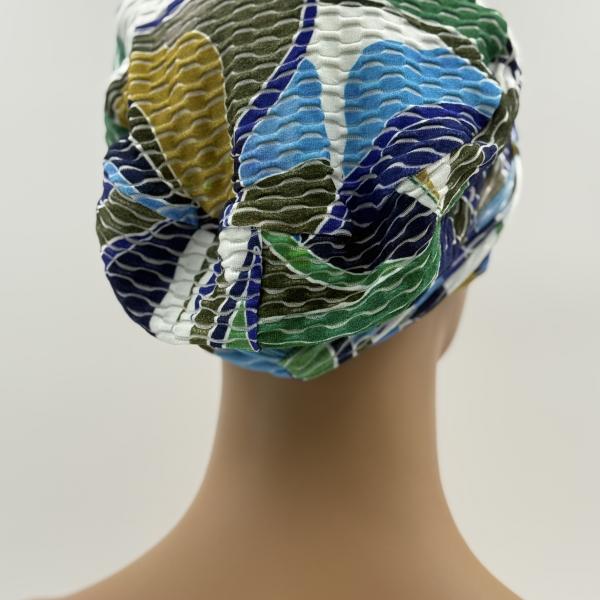 Handgemaakte chemo muts Brina groen blauw maat L