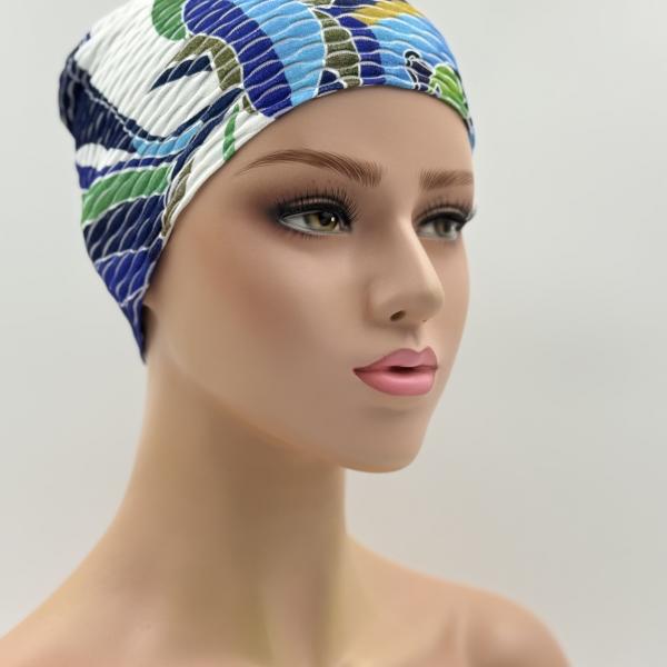 Handgemaakte dubbele slaapmuts blauw wafel