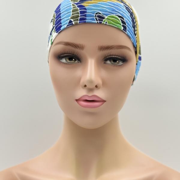 Handgemaakte dubbele slaapmuts blauw wafel