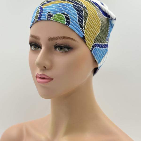Handgemaakte dubbele slaapmuts blauw wafel