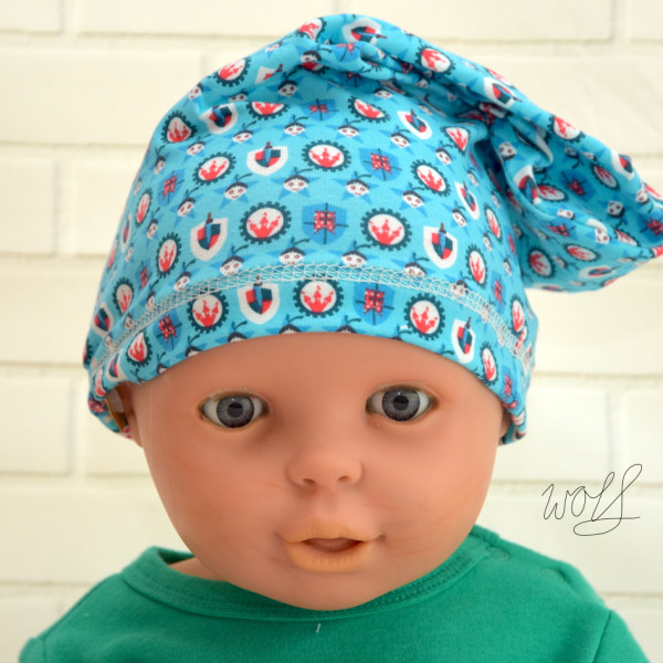 Handgemaakte beanie voor baby's turquoise