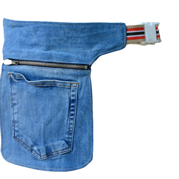 Heuptas handgemaakt van gebruikte jeans met rits en zak