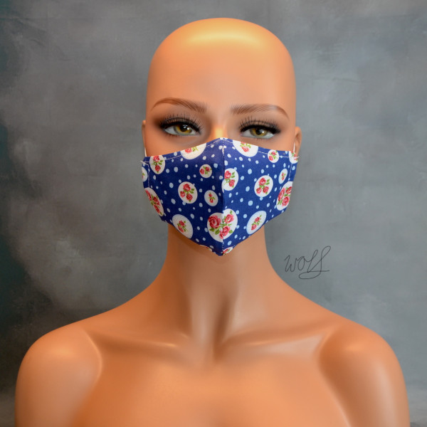 Mondkapje of gezichtsmasker blauw met rozen